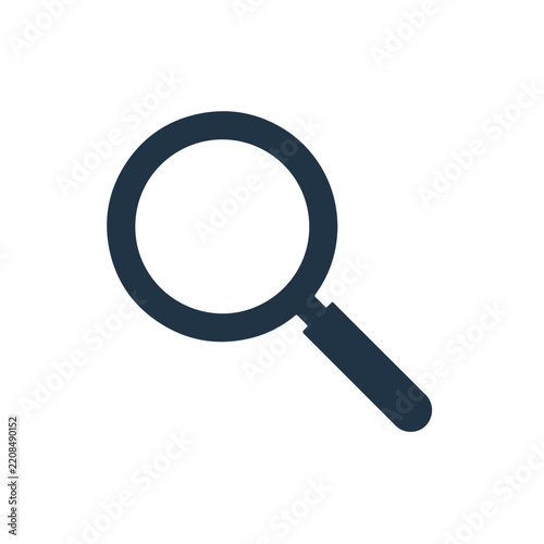 Dark Blue Magnifying Glass Flat Icon On White Background