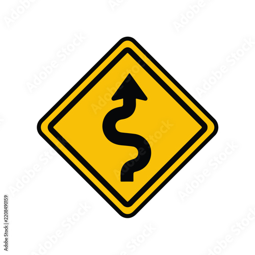 Diamond Shaped Winding Road Traffic Warning Sign