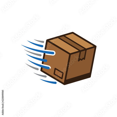 Fast Moving Brown Cardboard Delivery Box with Motion Lines
