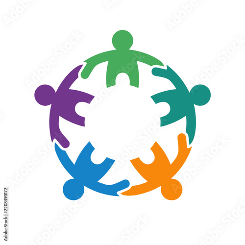 Five Multicolored Stylized Connected Human Figures Circle Graphic