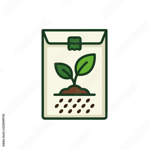 Garden Seed Packet with Sprouting Seedling and Brown Seeds