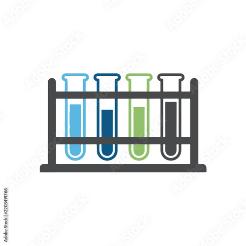Four Test Tubes in Lab Rack with Colored Liquid Samples