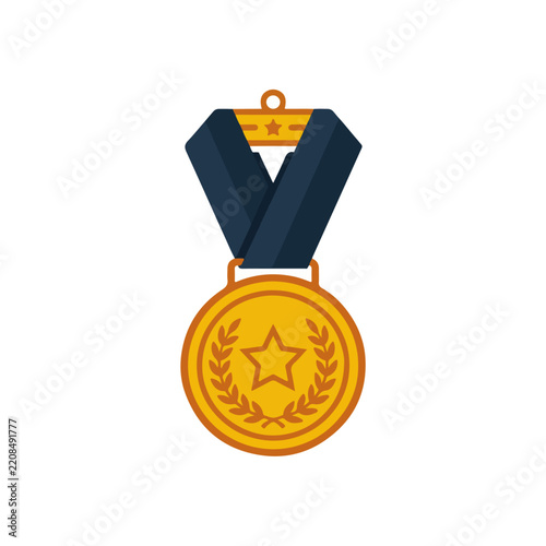 Golden Award Medal with Dark Blue Ribbon and Laurel Star Design