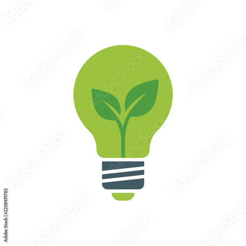 Green Light Bulb with Sprouting Seedling Flat Icon