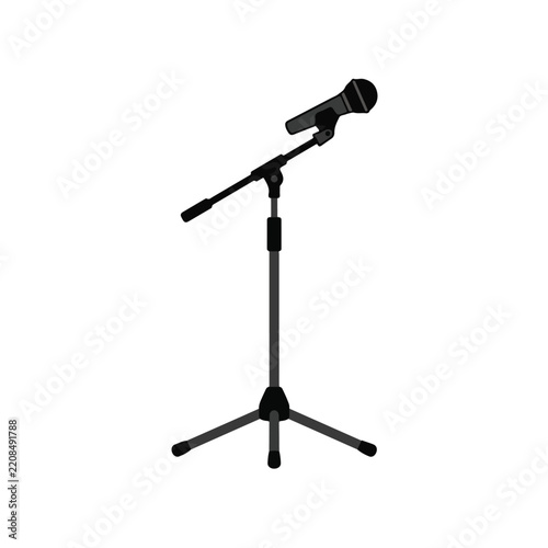 Handheld Microphone on Tripod Boom Stand Flat Illustration