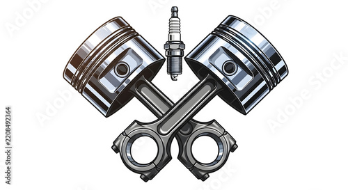 Detailed engine pistons and spark plug illustration isolated on transparent background