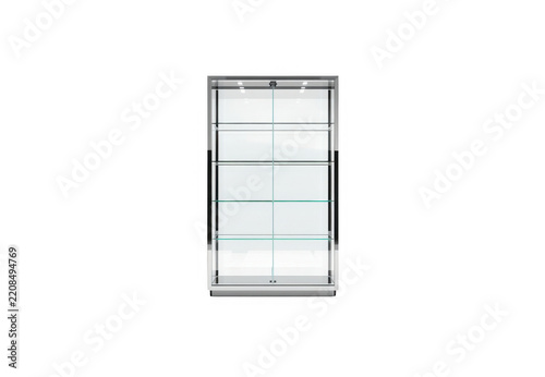 Empty glass display case with transparent background