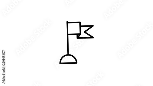 Hand drawn animation of a small flag waving on a pole.