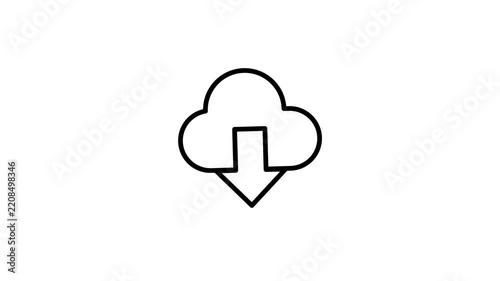 Minimalist hand drawn animation of a cloud download icon with downward arrow on white background.