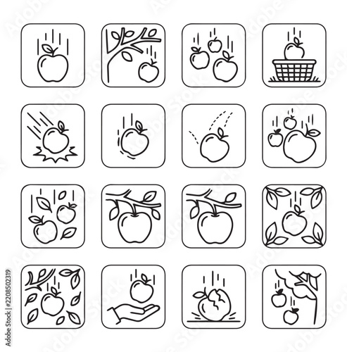 Falling Apples Icons Set Isolated on White Background with Minimalist Style