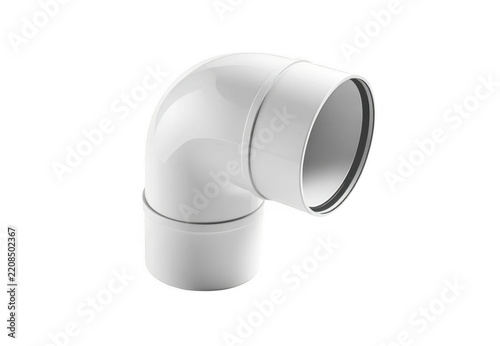 White pvc plastic elbow pipe fitting on transparent background