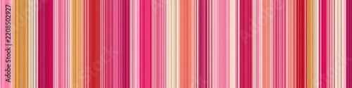 Colorful vertical striped pattern featuring alternating pink, magenta, orange, peach, and light cream thin stripes in a retro fashion textile design, seamless wallpaper illustration