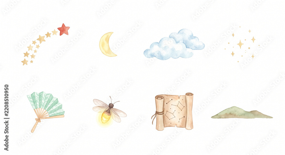 Obraz premium さそり座と夏の南の星空 クリップアート 水彩