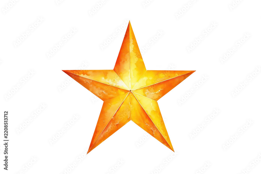 Fototapeta premium Watercolor golden five point star with warm orange shading