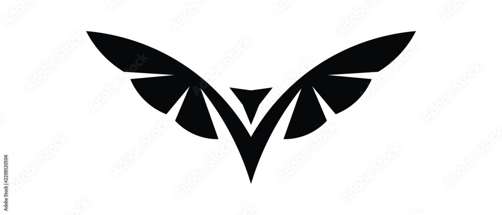 Fototapeta premium Abstract bird wing logo icon, spread wings freedom eagle hawk emblem vector isolated on white.