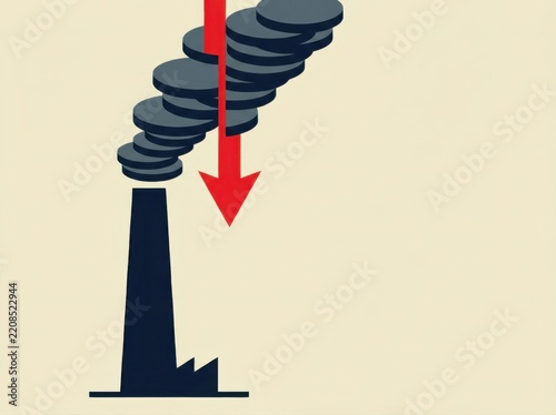 Recession graphic with falling coins and red arrow