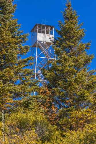 St. Regis Fire Tower near Paul Smiths, NY, Adirondacks on a crisp clear Autumn morning 