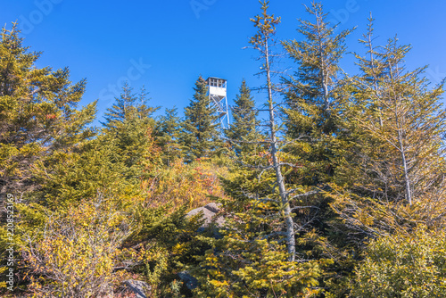 St. Regis Fire Tower near Paul Smiths, NY, Adirondacks on a crisp clear Autumn morning 