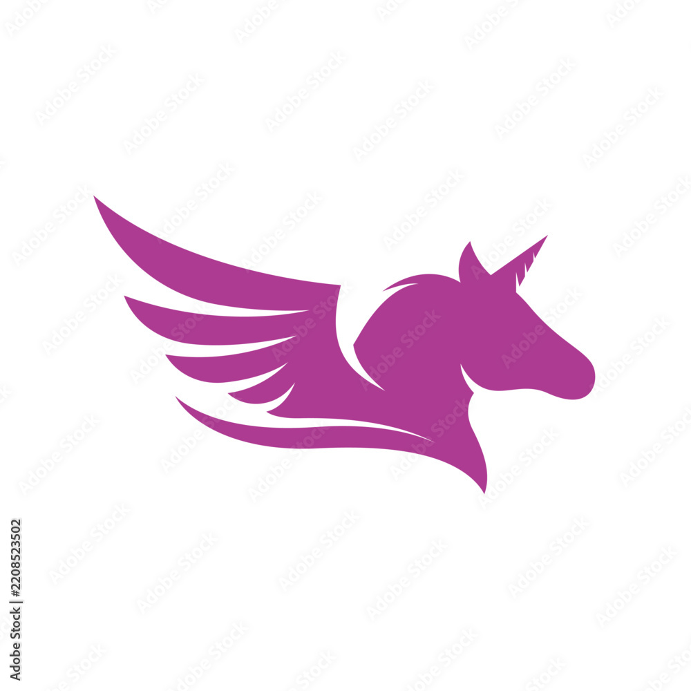Fototapeta premium Flying Winged Unicorn Pegasus Silhouette Logo for Fantasy Gaming and Creative Brand Identity