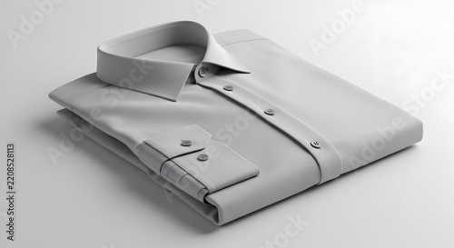 Folded Gray Button-Up Shirt with Collared Neck and Smooth Fabric Texture Neatly Arranged on a Minimalist Surface