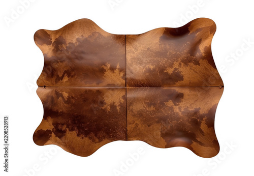 Brown cowhide leather rug isolated with transparent background