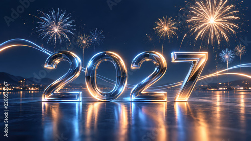 Festive New Year Celebration with Fireworks and Bold 2027 Numbers in the Night Sky