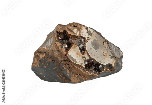 Pyrite mineral rock with shimmering crystals on transparent background