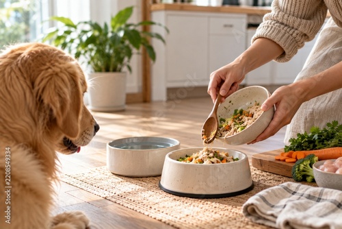Feed the dog in the house
