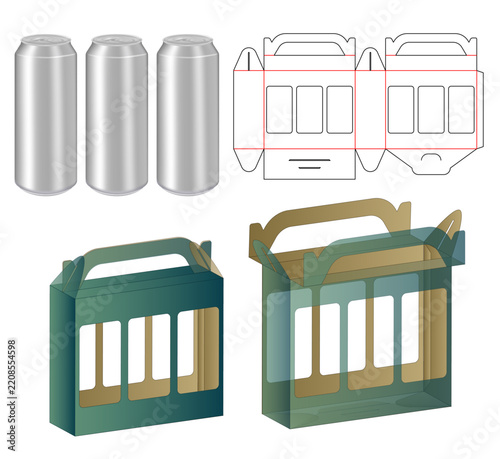 Beer Can Carrier Mockup and Die Cut Packaging Template