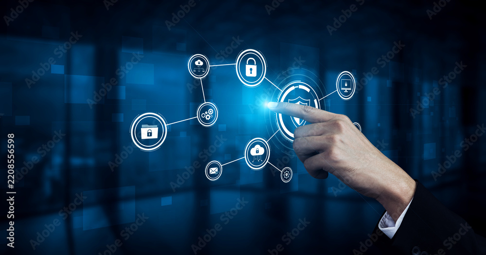 Obraz premium Cyber security protects against breaches, hacks, and network attacks using strong infrastructure and proactive digital defense strategies. Vouch