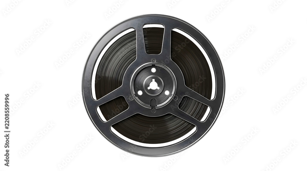 Obraz premium Sleek modern linear data reel with precision-engineered hub, concept for seamless database workflow optimization, data archiving systems and digital archival solutions