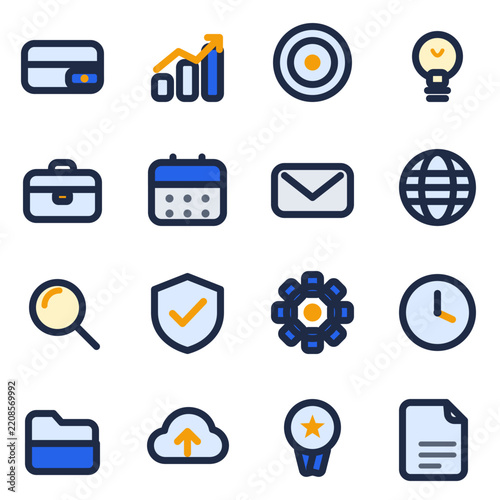 Set of flat business icons for corporate web design and digital interface