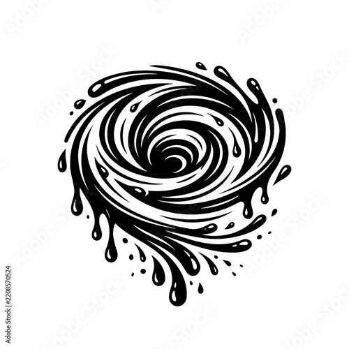 Black Whirlpool Swirl Liquid Splash Vortex Vector Illustration