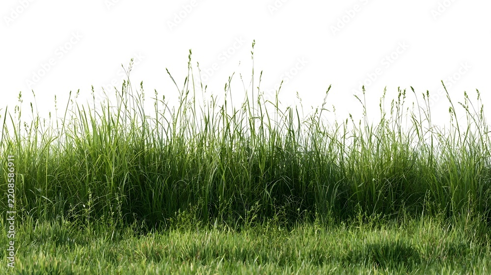 Fototapeta premium grass on white background/High-resolution detailed green grassland with wild grasses and natural vegetation isolated on a clean white background.