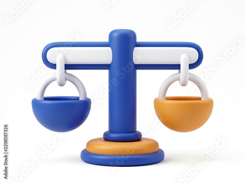 3D balance scale icon with blue and orange weight bowls weighing scale weight measurement 3D icon