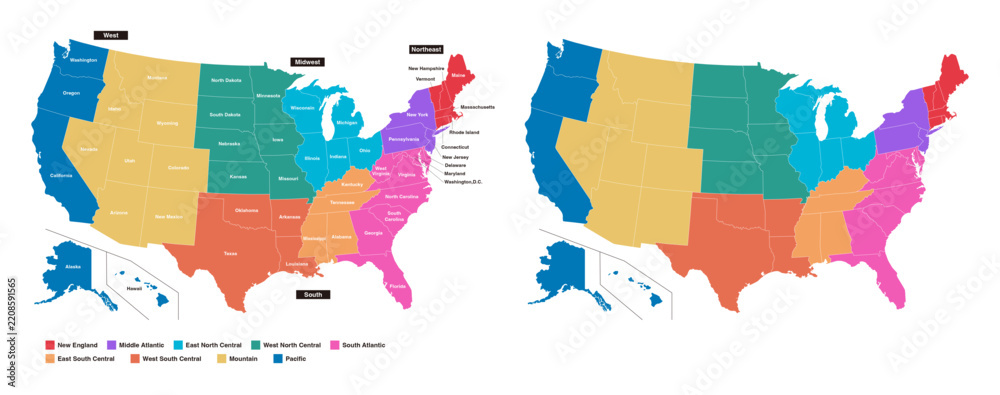 Obraz premium USA map with states isolated on a white background. United States of America map. Vector illustration