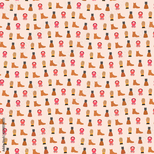 Seamless pattern of winter clothing items