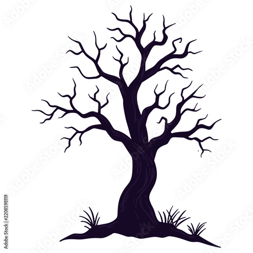 silhouette of a halloween tree in transparent background