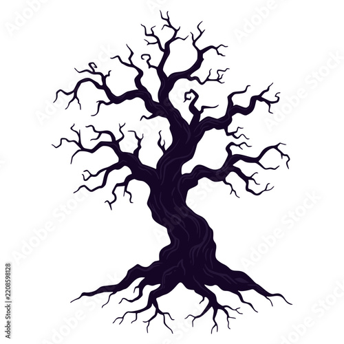 silhouette of a halloween tree in transparent background