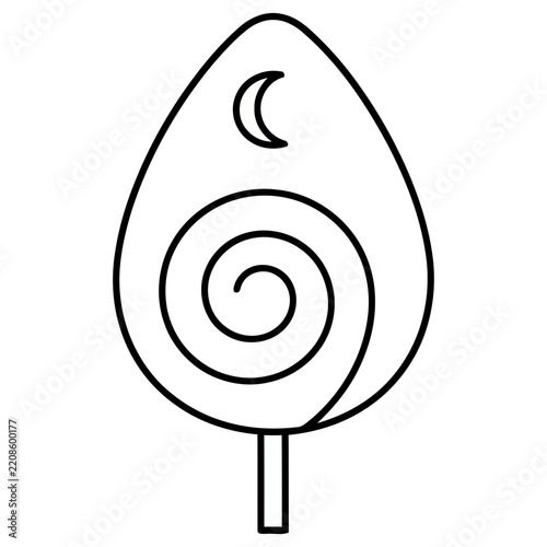 Stylized lollipop with moon and spiral