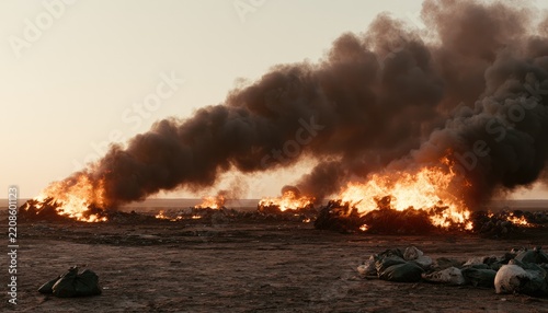 Large wildfire burning across open field with thick smoke.