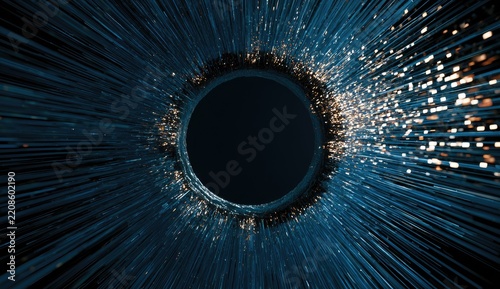Abstract dark background with a central circle and light streaks.