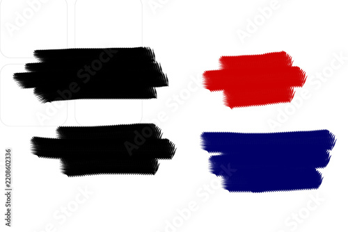 Brush Strokes Set with Black, Red, and Blue Colors. Textured Paint Marks, Graphic Design Elements, Creative Illustration