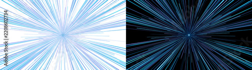 Obraz na plátně Blue warp speed light burst streaks radiate outward from a glowing central point