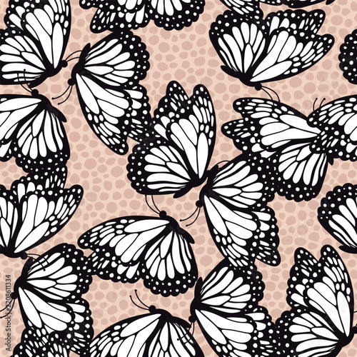 Black and White Butterflies Vector Seamless pattern