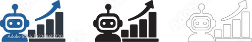 AI Robot and Growth Chart Icon Set Representing Business Automation, Artificial Intelligence Performance, Machine Learning Success, and Profit Optimization