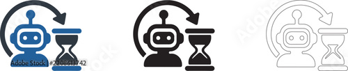 AI Robot and Hourglass Icon Set Representing Process Automation, Artificial Intelligence Efficiency, Machine Learning, and Time Management