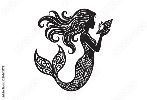 Minimalist mermaid silhouette. Mermaid vector for fantasy designs.
