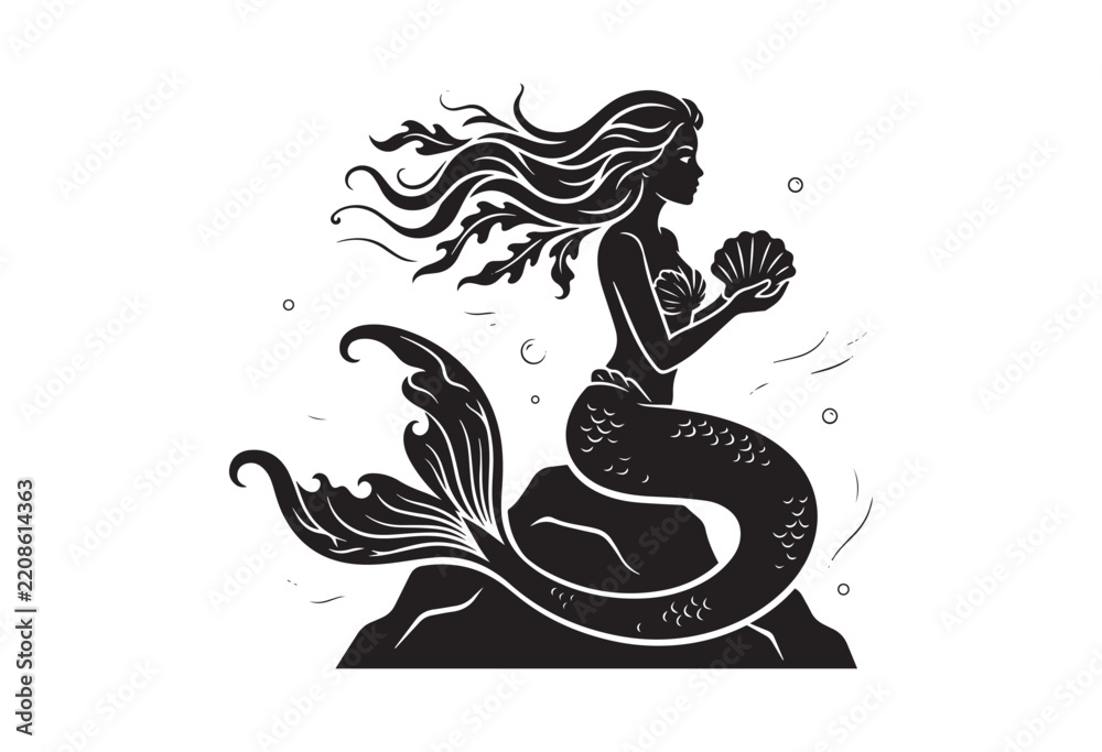 Fototapeta premium Minimalist mermaid silhouette. Mermaid vector for fantasy designs.