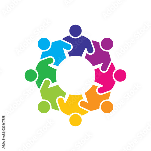 Colorful Abstract People Holding Hands Circle Icon